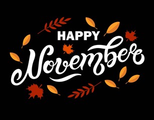 November. Hand drawn lettering. Vector illustration. Best for Autumn design.