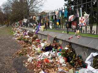 Tributes fading at the mosque shooting memorial in Christchurch, New Zealand