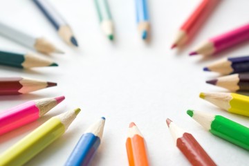 color pencils on white background