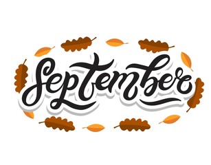 September. Hand drawn lettering. Vector illustration. Best for Autumn design.