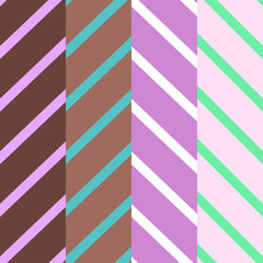set of four patterns with diagonal lines of violet and brown colors
