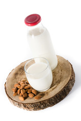 Almond milk isolated on white background. 