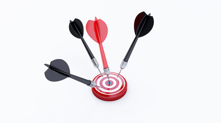 3d rendering. target with a dart in the center. Concept of objective attainment.