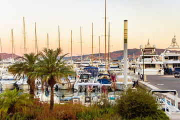 Sea bay marina with yachts and boats in Cannes