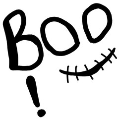 Hand drawing boo with eyes and a wired smile. raster illustration halloween for posters and cards