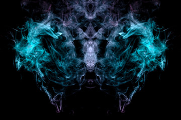 An abstract horrific pattern with wavy jets of green and pink smoke resembling a mystical creature resembling a bat. Print for clothes.