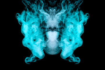 Horrific abstract monster, a ghost mystically depicted from green smoke with large eyes, mouth and...