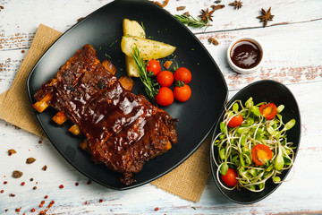 Food shot Grilled BBQ pork rip