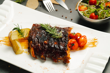 Food shot Grilled BBQ pork rip
