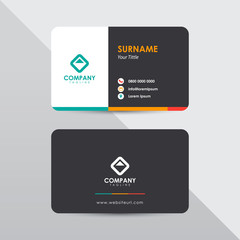 Modern business card design template. Tosca and orange color element clean composition.