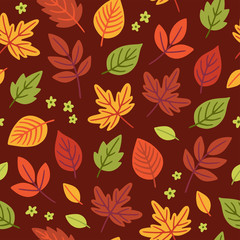 Seamless pattern with autumn foliage. Flat vector illustration.