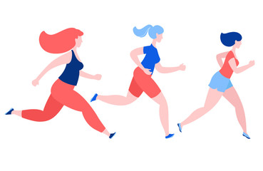 Women jogging running. Sport fitness outfit. Flat style