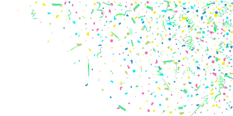 Colorful confetti on white background.