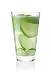 Glass with sparkling lemonade isolated on white