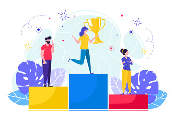 people stand on podium 