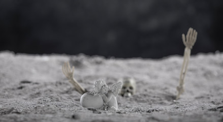 halloween, human skeleton in ashes
