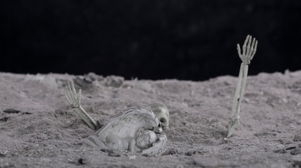  Religious background - hell realm.Halloween.Angel figurine in hellish ashes