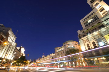 Fototapeta na wymiar Madrid Gran Via historical building night cityscape Spain