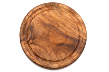 Wooden Plate, Tray, Table for cooking or hot dishes isolated on white Background top View