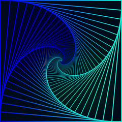 Swirling symbol. Optical illusion. Twisted square. 3D wireframe abstract tunnel. Vector illustration.