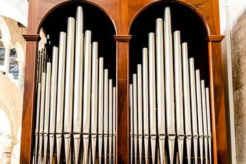 Detail of an organ in Cathedral Bari to play pieces of music during religious celebrations.