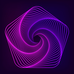 Swirling symbol. Optical illusion. Twisted structure. 3D wireframe abstract tunnel. Vector illustration.
