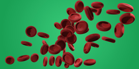 red blood cells isolated on green 3d-illustration