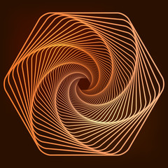 Swirling symbol. Optical illusion. Twisted hexagon. 3D wireframe abstract tunnel. Vector illustration.