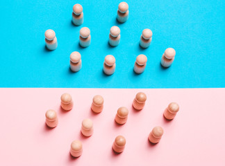 concept of sexism, discrimination, feminism, inequality, financial, social superiority of the men and women of career growth