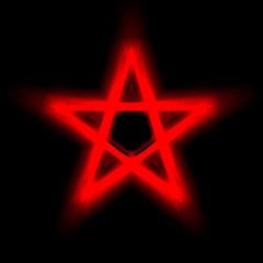 Reversed Pentagram symbol. Wiccan symbols- Cross of Sulfur. Blood red runic spell circle. Satanic sign, Magic casting ring. Pentalpha, Pentangle. 3d illustration.