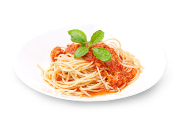 spaghetti bolognese isolated on white  with clipping path