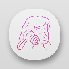 Face massager app icon. Beauty device for home use. Cosmetology instrument. Skin care. Beauty parlour spa procedure. UI/UX user interface. Web or mobile applications. Vector isolated illustrations