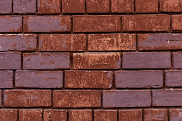 Fototapeta premium Old red brick wall, rustic texture, design background.