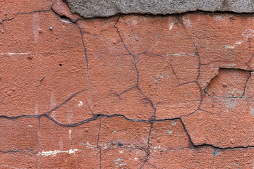 Old red cracked wall, rustic texture, design background.