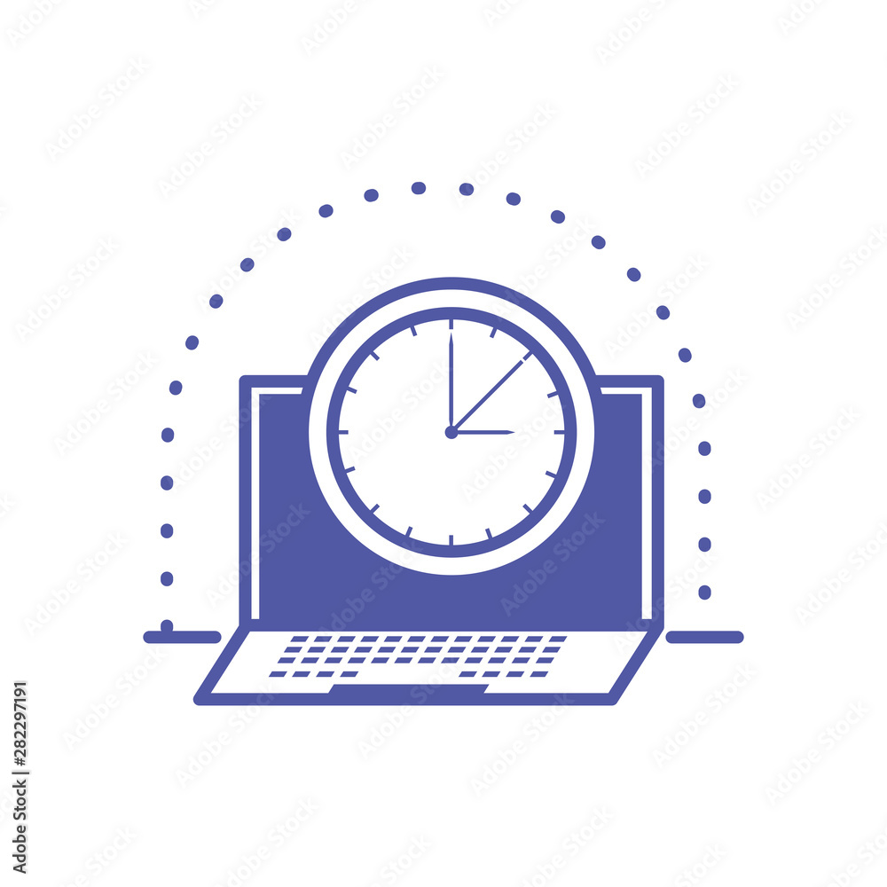 Wall mural time clock watch with laptop computer