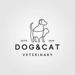 dog cat line art outline monoline logo retro vintage