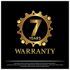 Seven years warranty golden label on black background - Vector