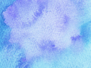 Hand painted abstract Watercolor Wet turquoise and blue Background with stains. Watercolor wash.