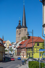 Innenstadt von Burg bei Magdeburg, Jerichower Land, Sachsen-Anhalt, mit bunten Häusern