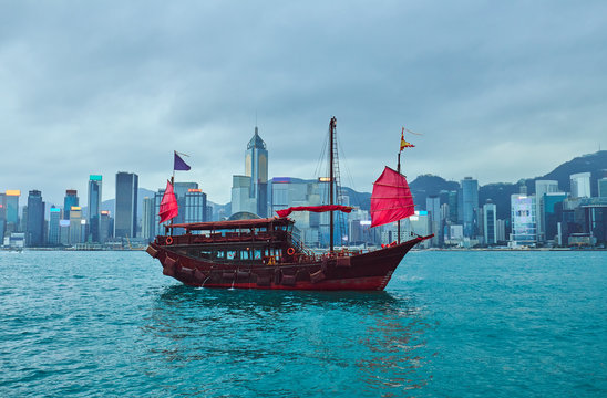 Old ship in Victoria Harbor. Hong Kong