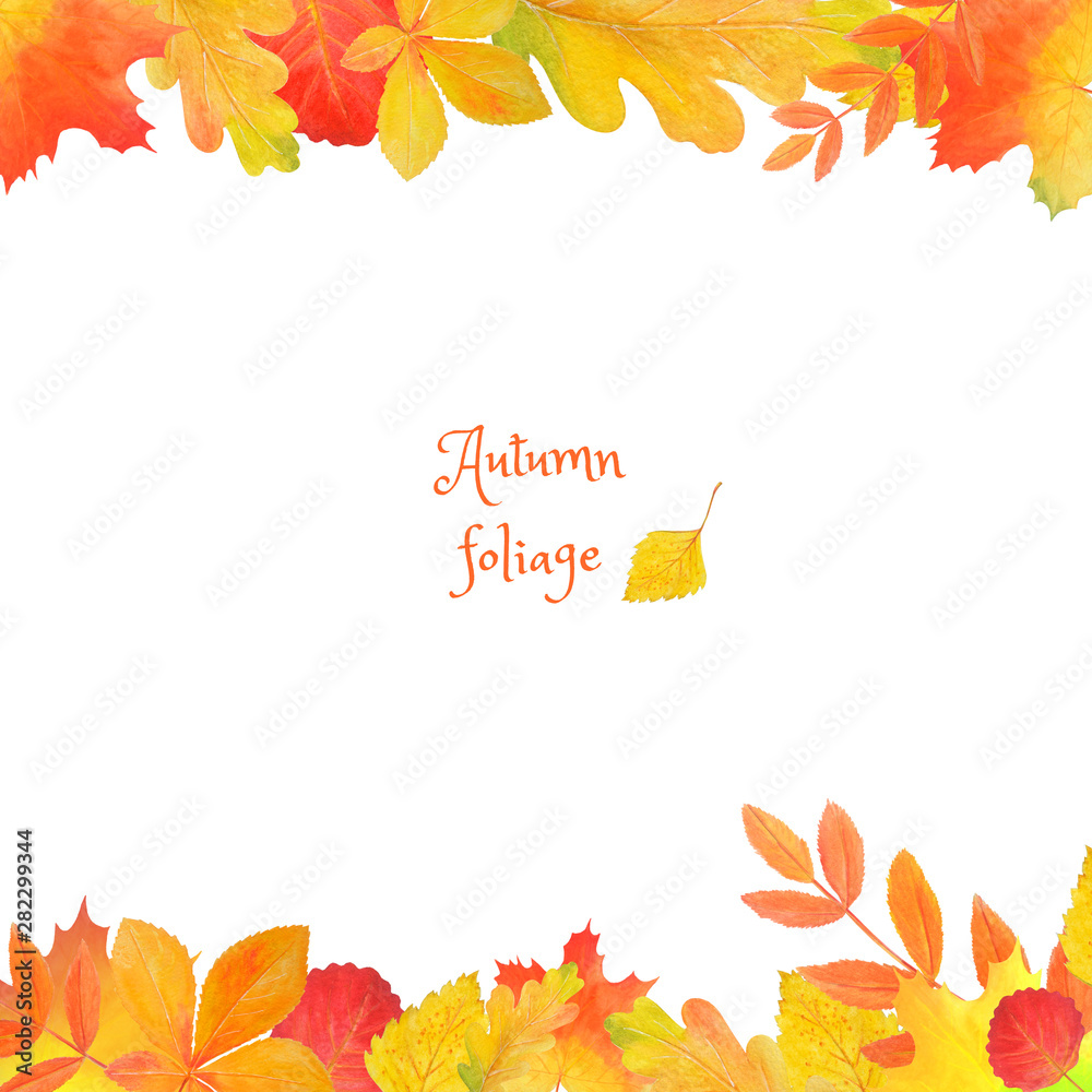 Wall mural frame for design with autumn leaves in the shape of a circle