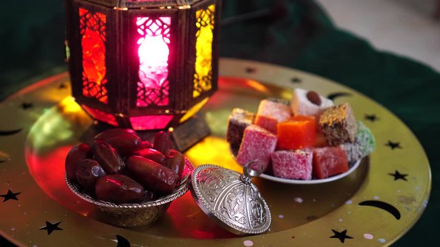 Eid Al Adha kareem. Traditional food and dessert 