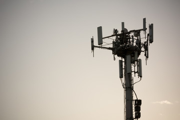 Close Up of Cellphone Tower at Sunset
