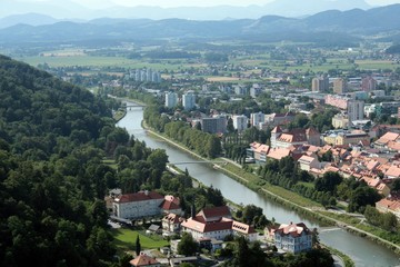 River Savinja from the Upper Celje Castle, Slovenia