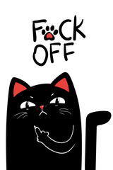 middle finger black cat. Vector illustration EPS 10