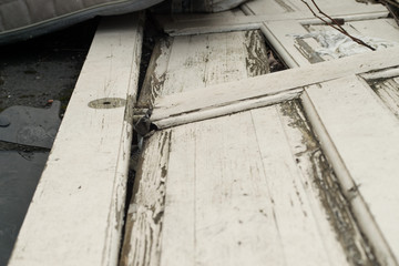 Grunge old wooden door dumped
