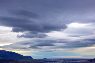Beautiful cloud mountain landscape in Iceland.