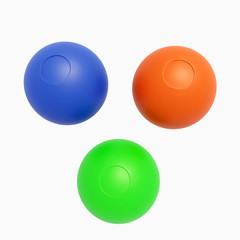 3d rendering of three different colored balls