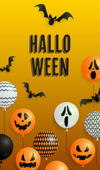 Halloween lettering, ghost balloons and bats