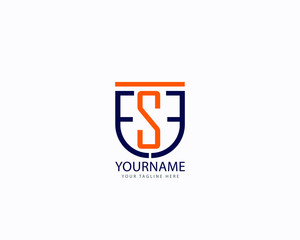 Initial ESE letters  flat combination shield logo design Orange and blue Fully Editable Vector EPS